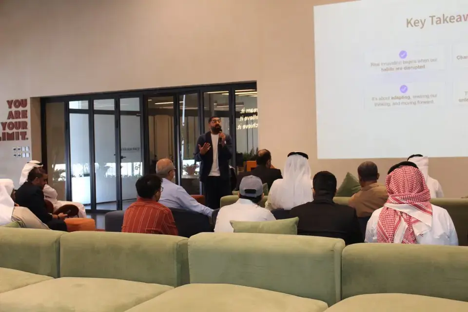 Speaker presenting at a Lumofy session